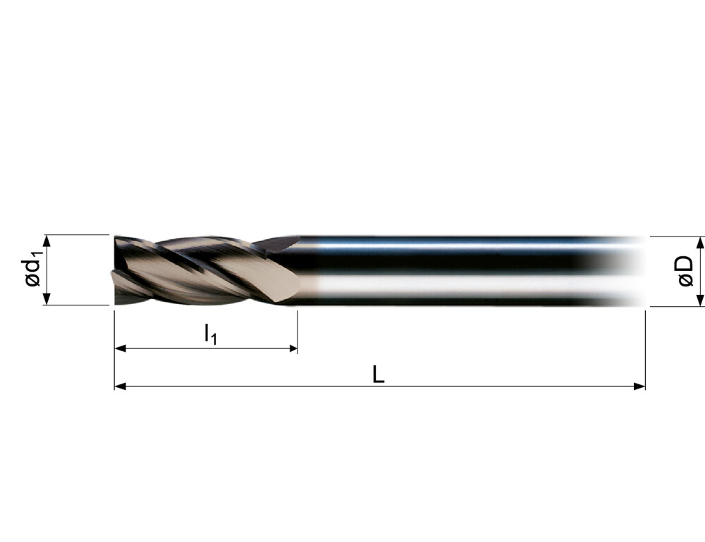 Fraises en carbure 4-dents 16,0mm, TiAlN revêtu