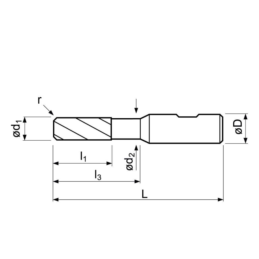 HPC S/C end mill, AlCrN-coated, with angle radius
