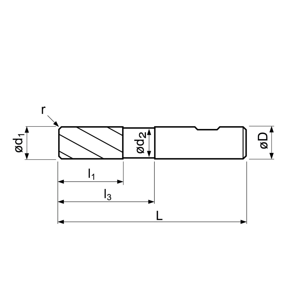 HPC S/C end mill, AlCrN-coated, with angle radius