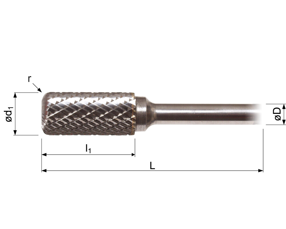 Carbide rotary burr, cylinder with corner radius