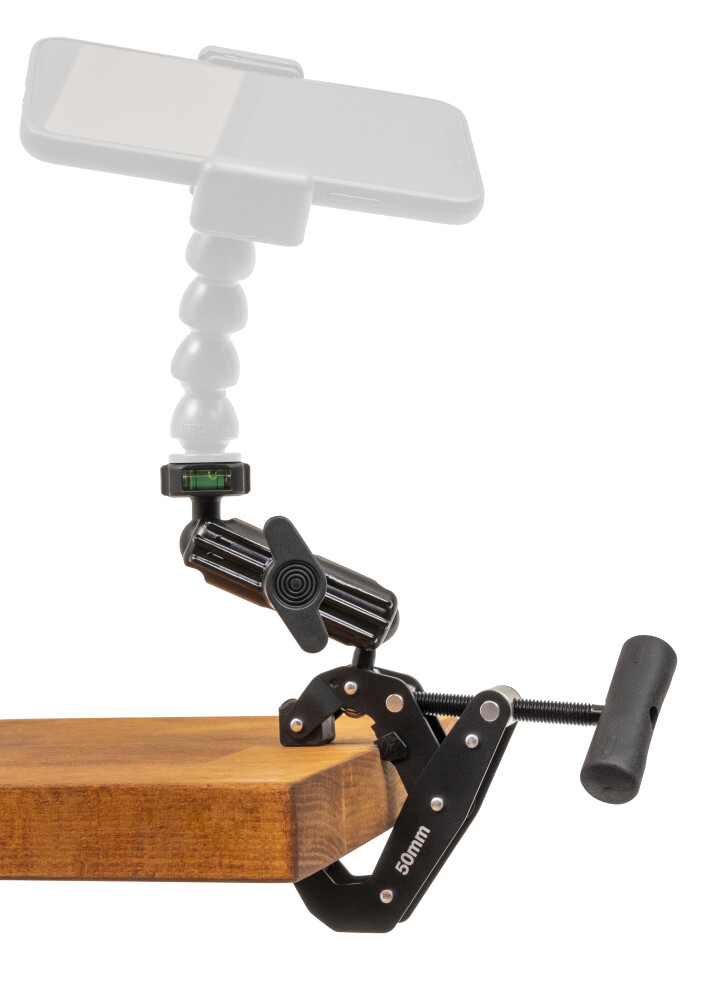 Pince en C avec bras de verrouillage pour support tablette/smartphone