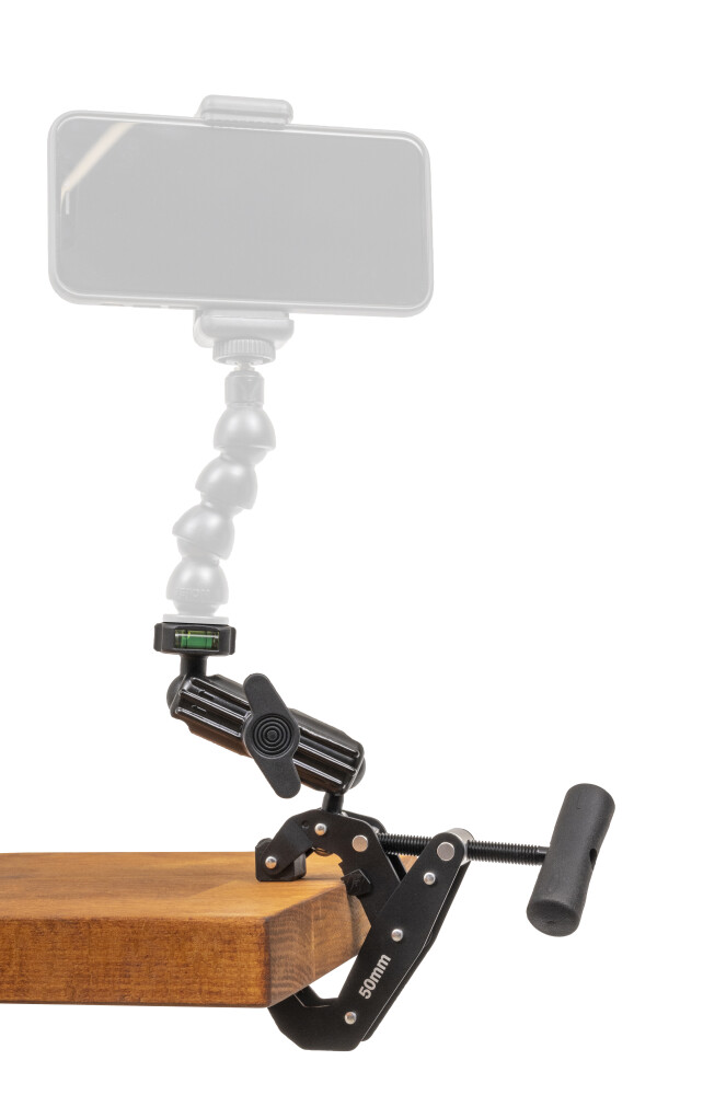 Pince en C avec bras de verrouillage pour support tablette/smartphone