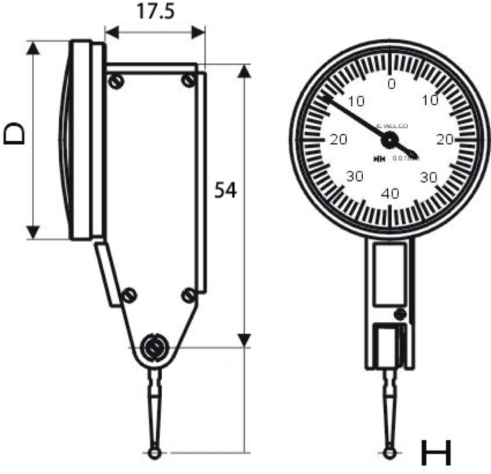 Fühlhebelmessgerät, rechtwinklig, nach DIN 2270
