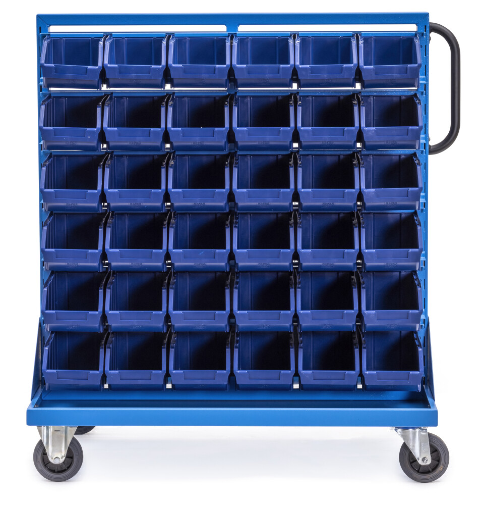 Double-sided rack with 72 stacking bins
