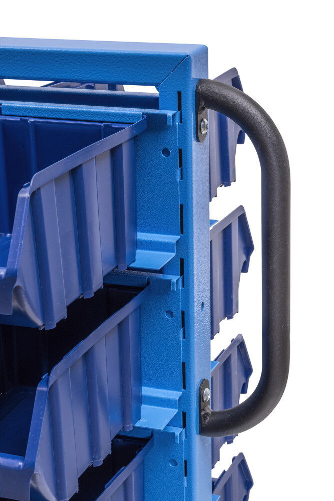 Double-sided rack with 72 stacking bins