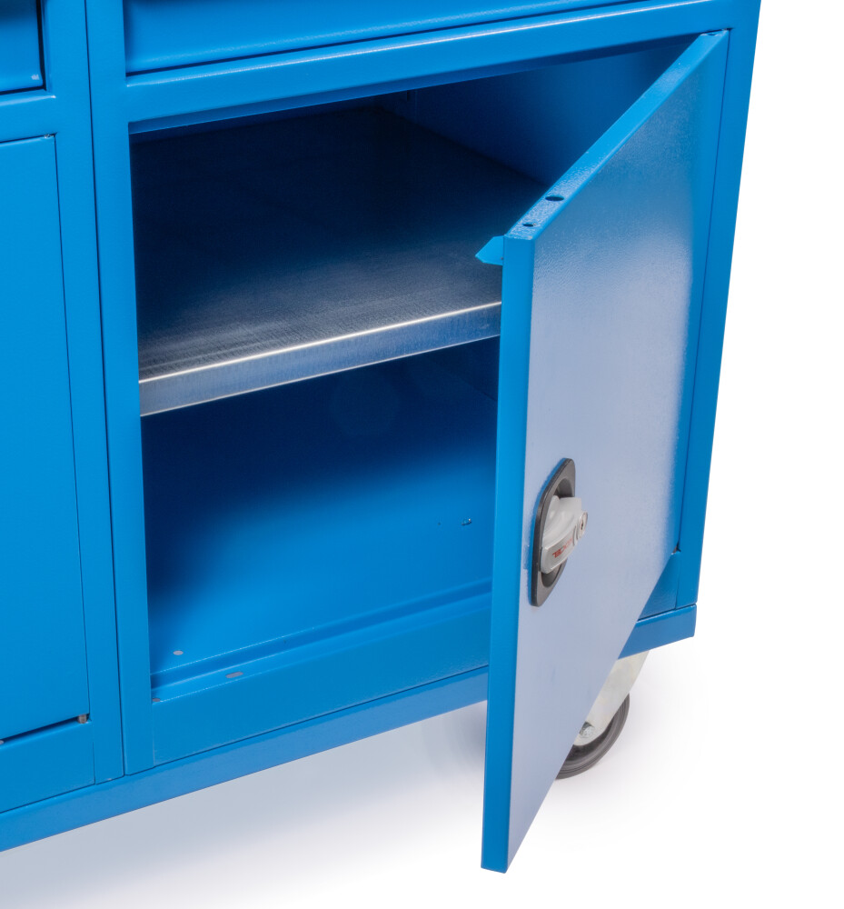 Mobile Werkbank mit Werkzeugwand mit 2,5 cm MDF-Arbeitsplatte