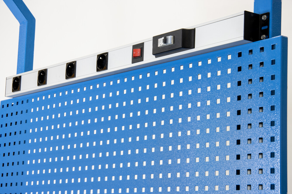 Mobile Werkbank mit Werkzeugwand mit 2,5 cm MDF-Arbeitsplatte