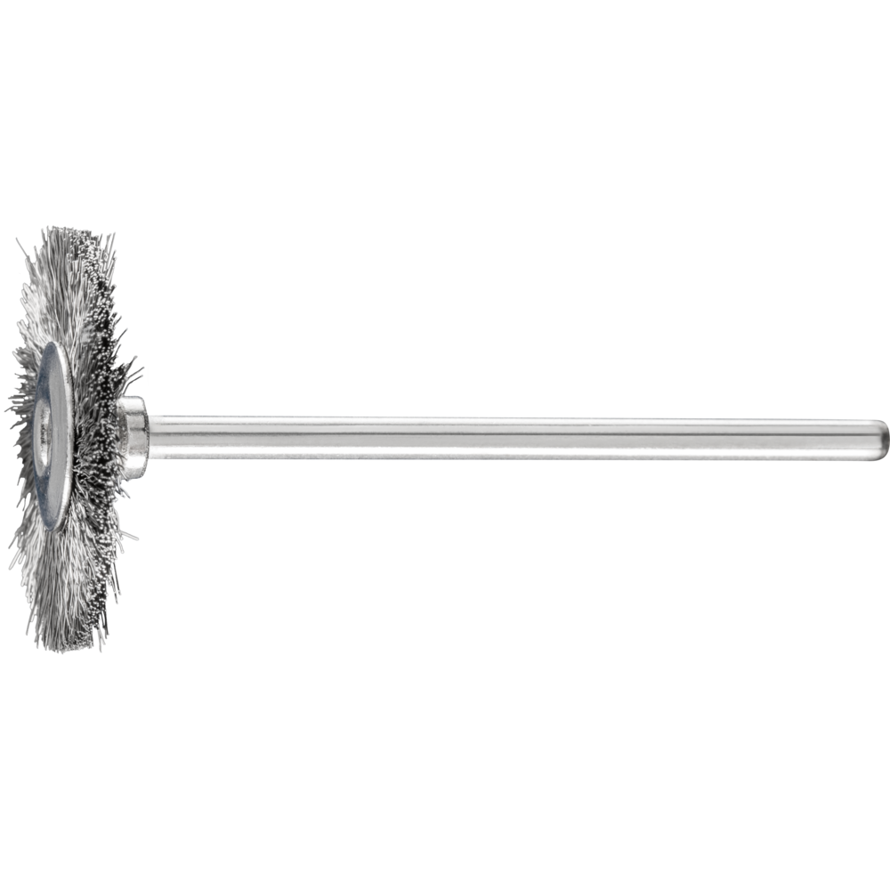 Shank mounted wheel brush, crimped