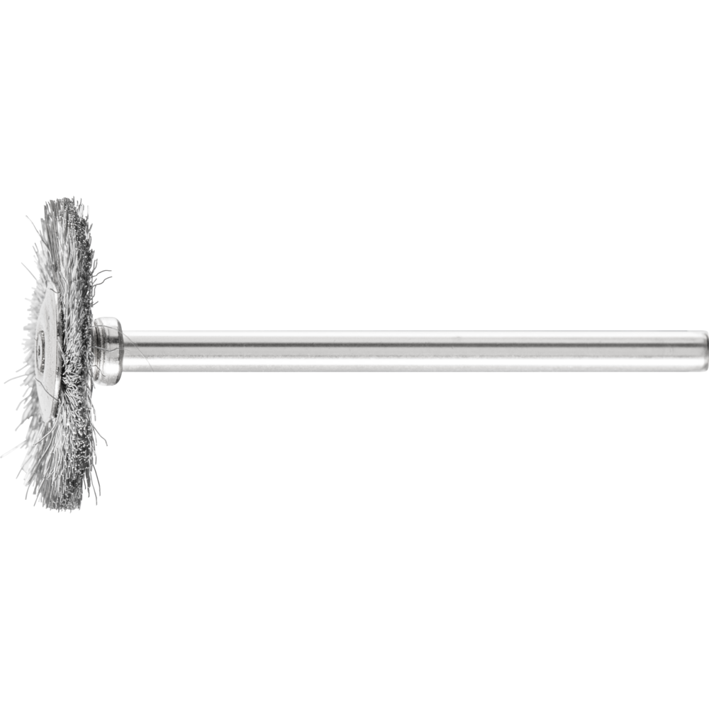 Shank mounted wheel brush, crimped