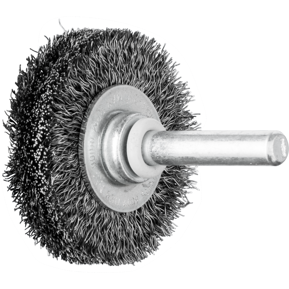 Shank mounted wheel brush, crimped