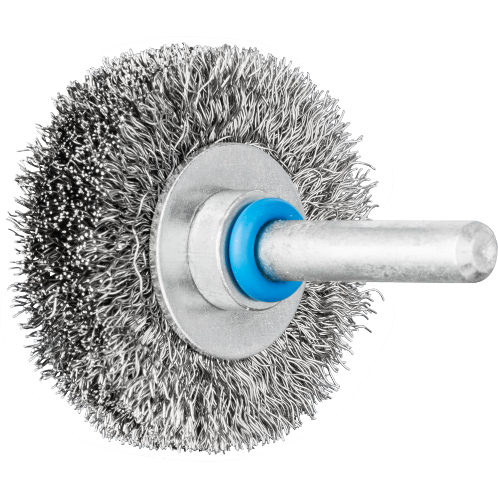 Shank mounted wheel brush, crimped