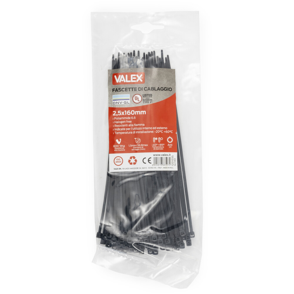 Black cable ties / Tie wraps 2,5x160mm 100 pcs