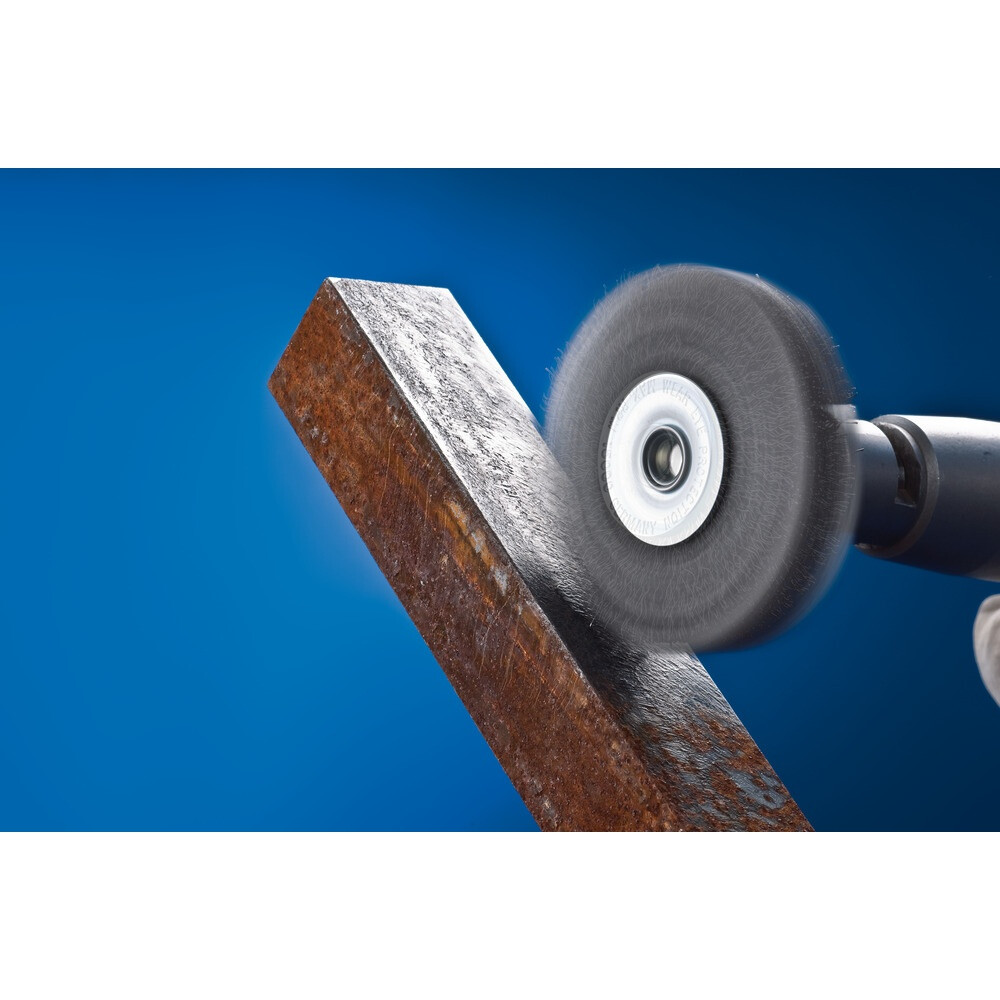 Shank mounted wheel brush, crimped