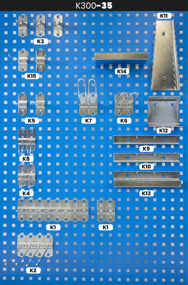 Gereedschapswand 108 x 70 cm met 35 delig hakenset