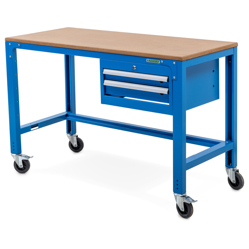 Arbeitstisch auf Rollen 150 x 70 cm mit MDF-Arbeitsplatte und 2 Schubladen 