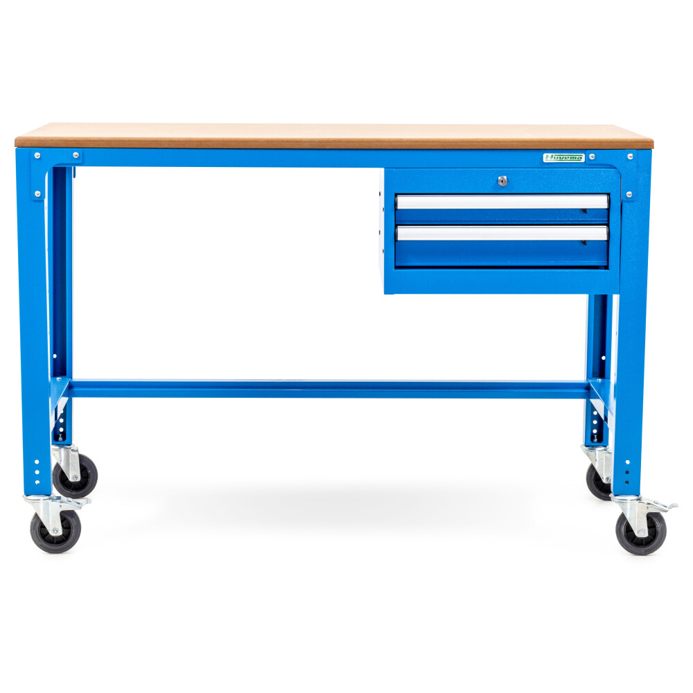 Arbeitstisch auf Rollen 150 x 70 cm mit MDF-Arbeitsplatte und 2 Schubladen 