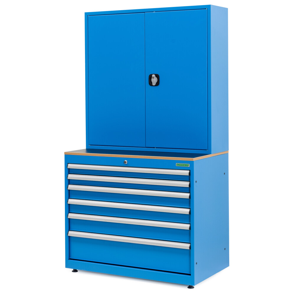 Armoire à matériel combinée 6 tiroirs et portes avec panneau à outils