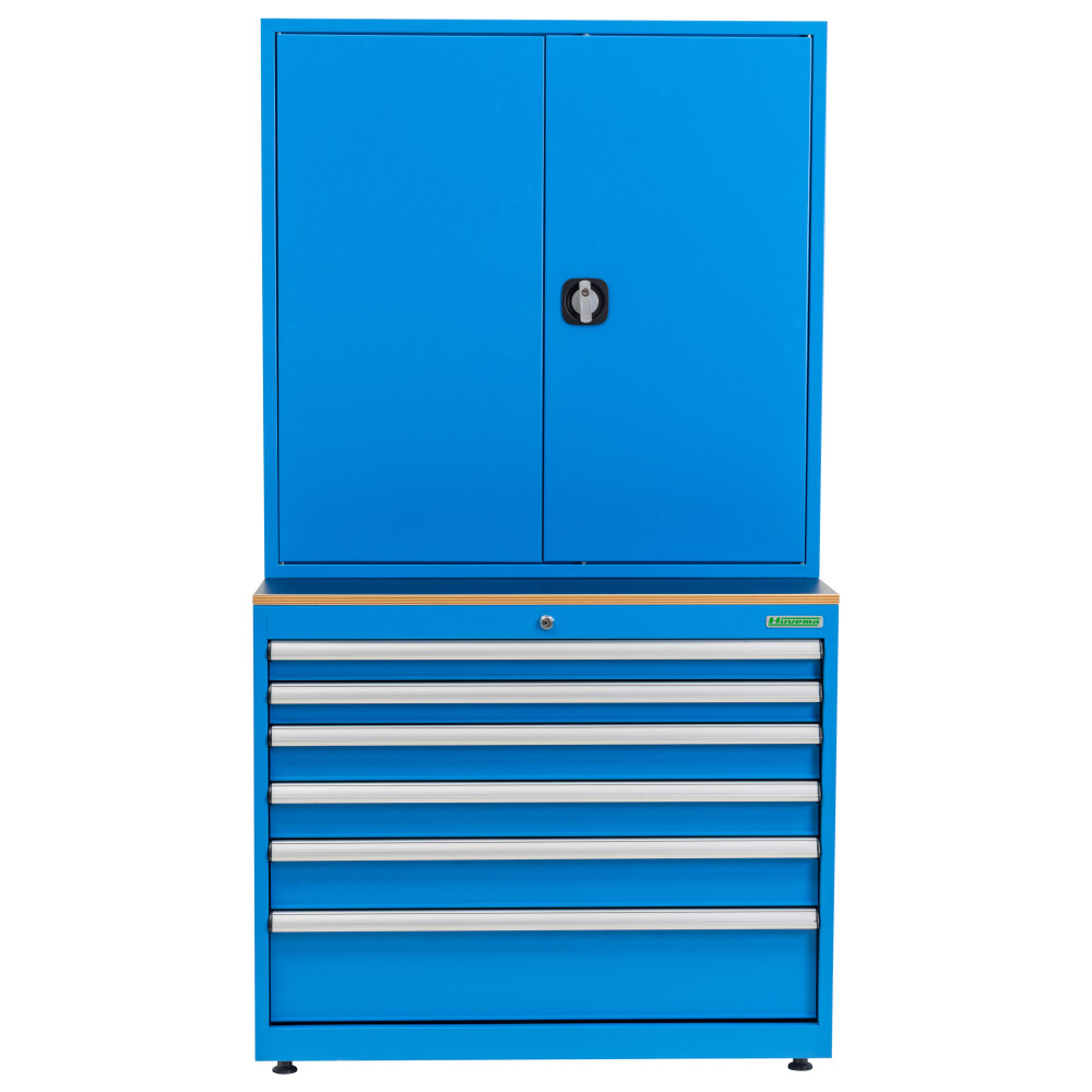 Armoire à matériel combinée 6 tiroirs et portes avec panneau à outils