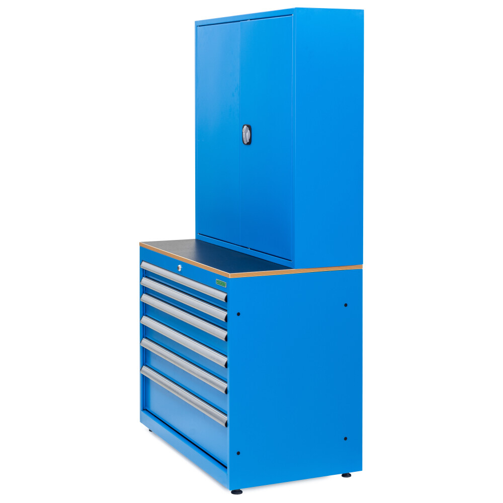Armoire à matériel combinée 6 tiroirs et portes avec panneau à outils