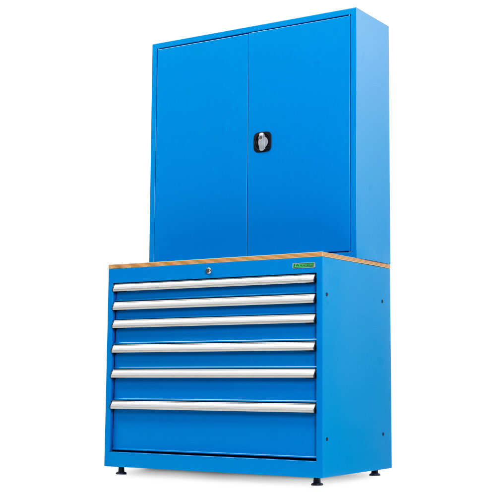 Armoire à matériel combinée 6 tiroirs et portes avec panneau à outils