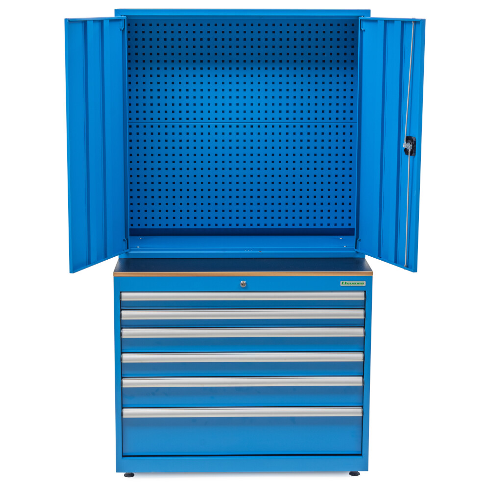 Armoire à matériel combinée 6 tiroirs et portes avec panneau à outils