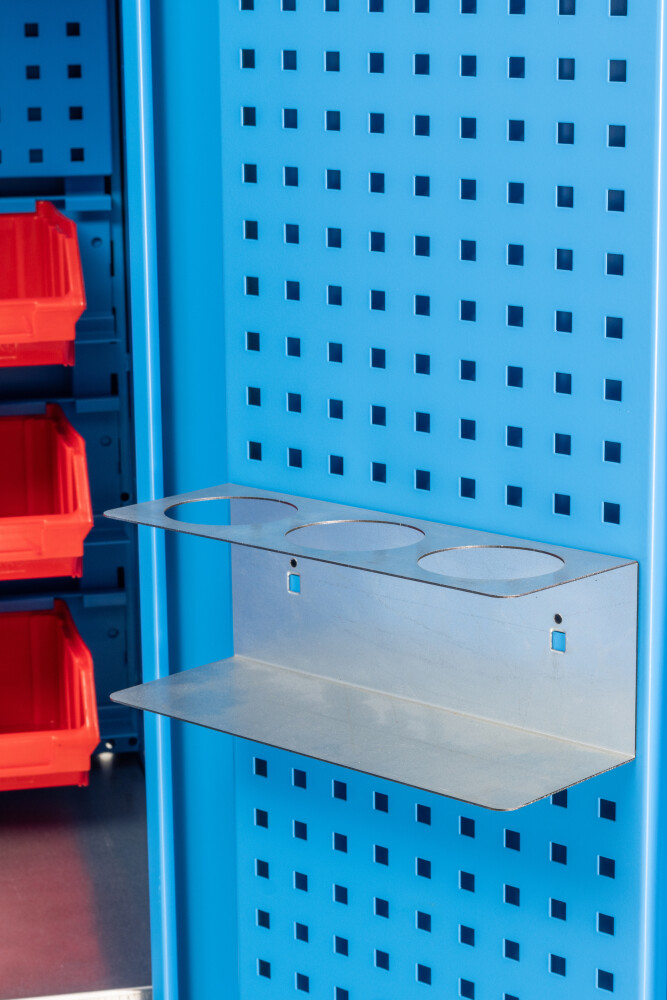 Materialschrank mit 2 Regalen, 3 Schubladen, Werkzeugtafel, 21 Aufbewahrungsbehältern