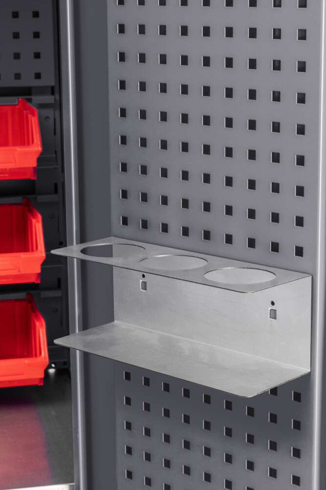 Materiaalkast met 2 planken, 3 lades, gereedschapsbord, 21 opbergbakken