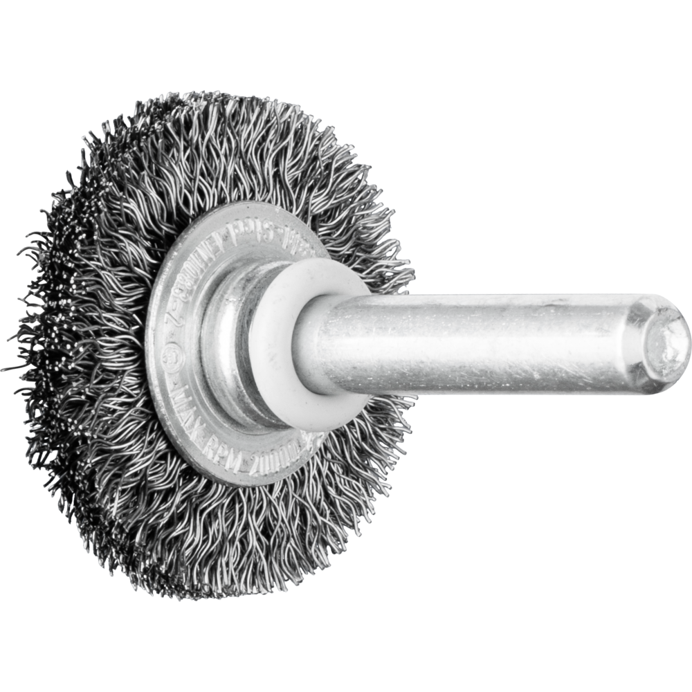 Shank mounted wheel brush, crimped