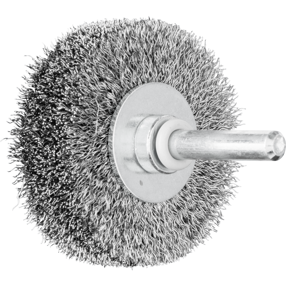 Shank mounted wheel brush, crimped