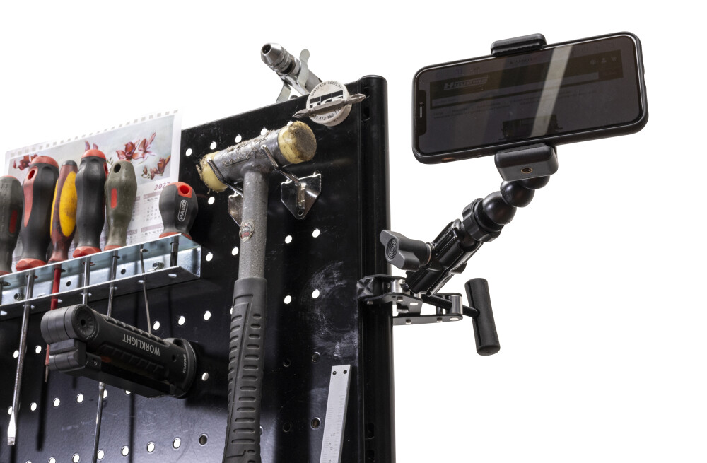 Pince en C avec bras de verrouillage pour support tablette/smartphone