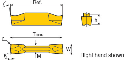 Double-ended inserts with J-Type chip breaker for Parting & Grooving of soft materials, tubes, small diameter &         thin-walled parts in low-to-medium feed & low cutting forces & smaller burrs