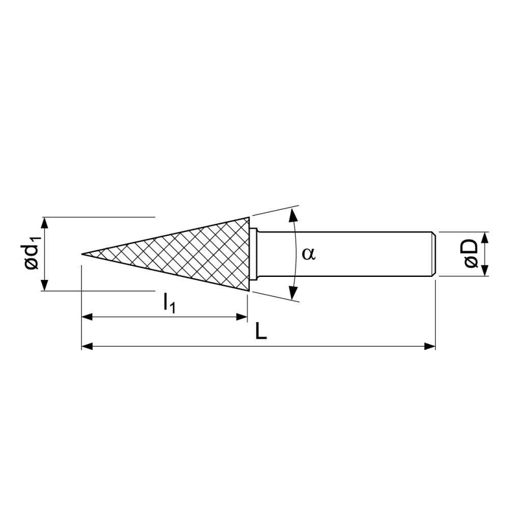 Hartmetall Frässtifte, Spitzkegelform
