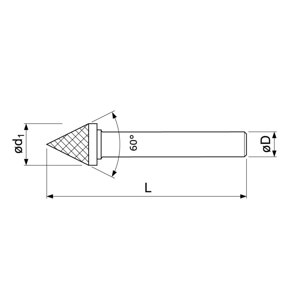 Carbide rotary burr, countersink shape 60º