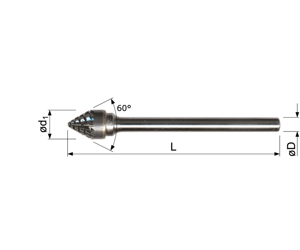 Carbide rotary burr, countersink shape 60º