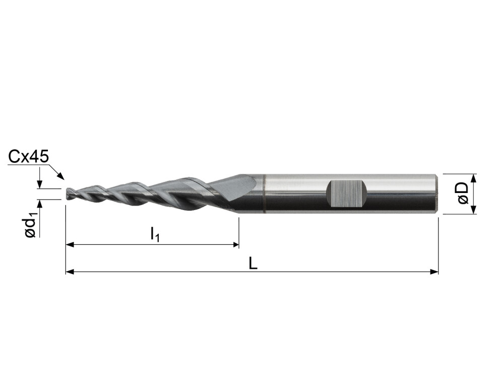 Carbide tapered end mill 3°