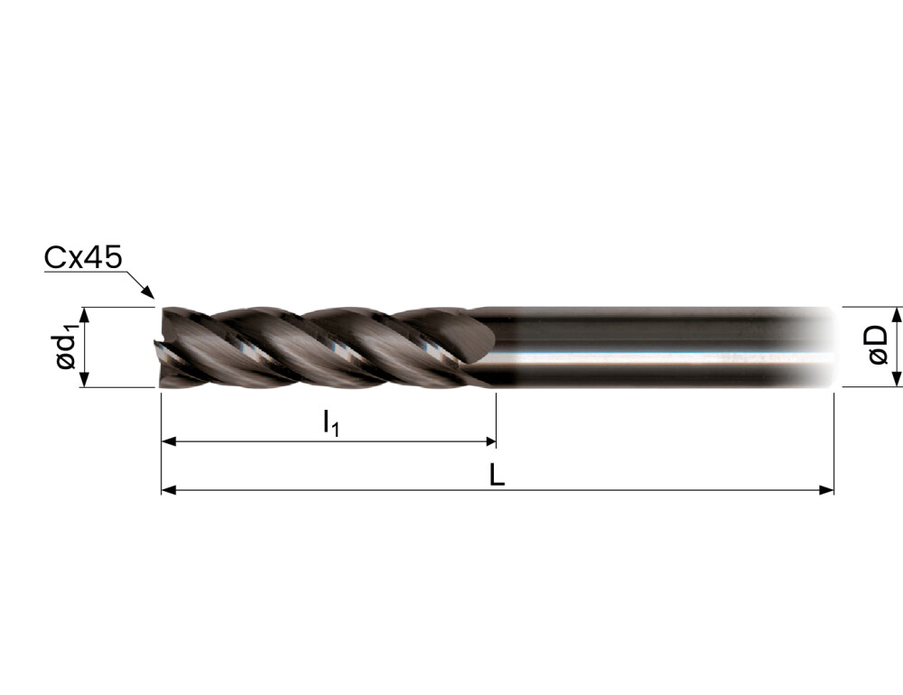 Hartmetall 4-Schneider lang 12,0mmm, TiAlN beschichtet