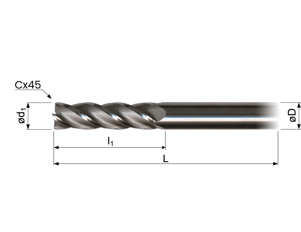 Carbide en-mill 4-flutes long 3,0mmm