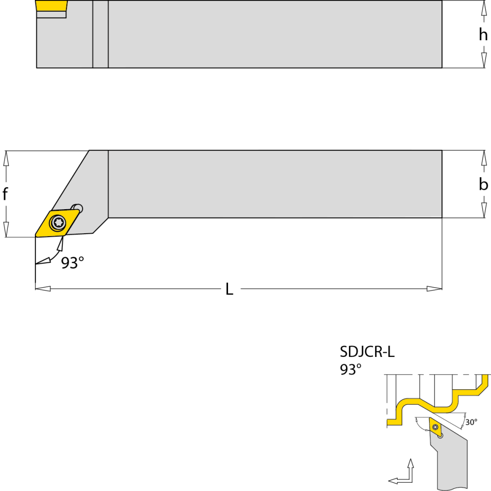 Turning toolholder, right, 93°
