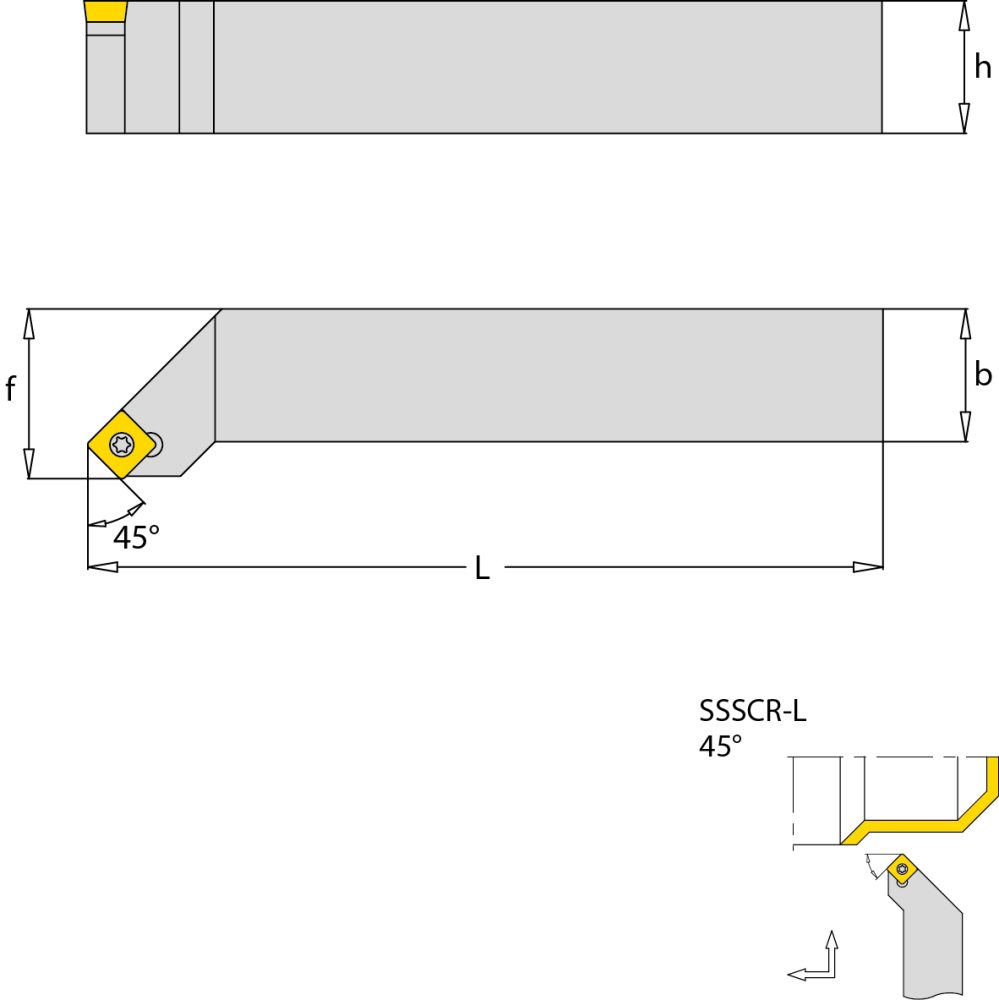 Turning toolholder, right, 45°