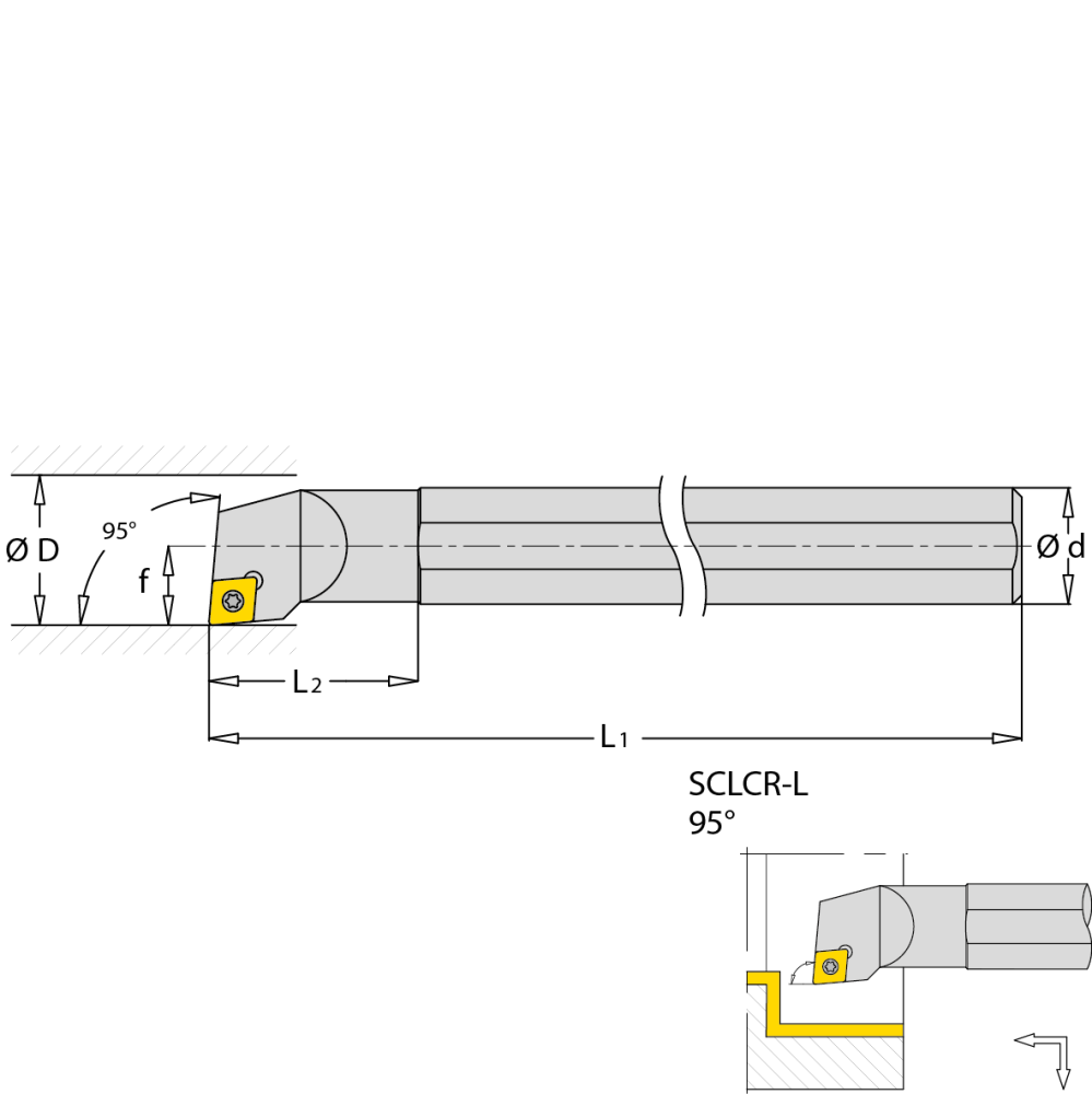 Bohrstangen, rechts, 95°