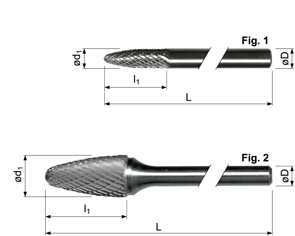 Hartmetall Frässtifte, Rundbogenform, extra lange