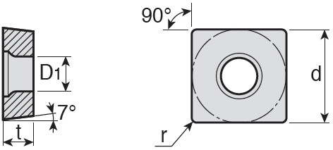 Positive periphery ground & top polished Square inserts with very high positive rake & sharp cutting edges for aluminum machining