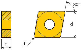 Negative 80° Rhombic inserts for finish turning and facing  of low carbon steel and low carbon alloy steel