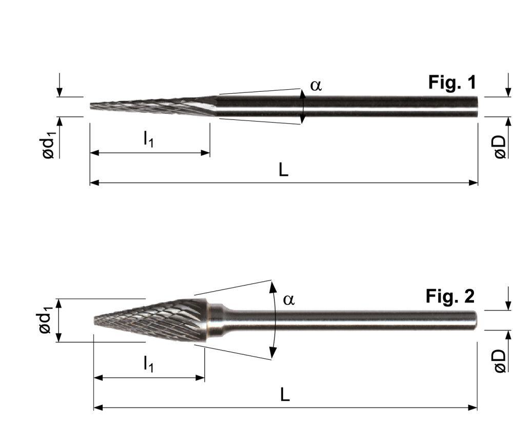 Hartmetall Frässtifte, Spitzkegelform