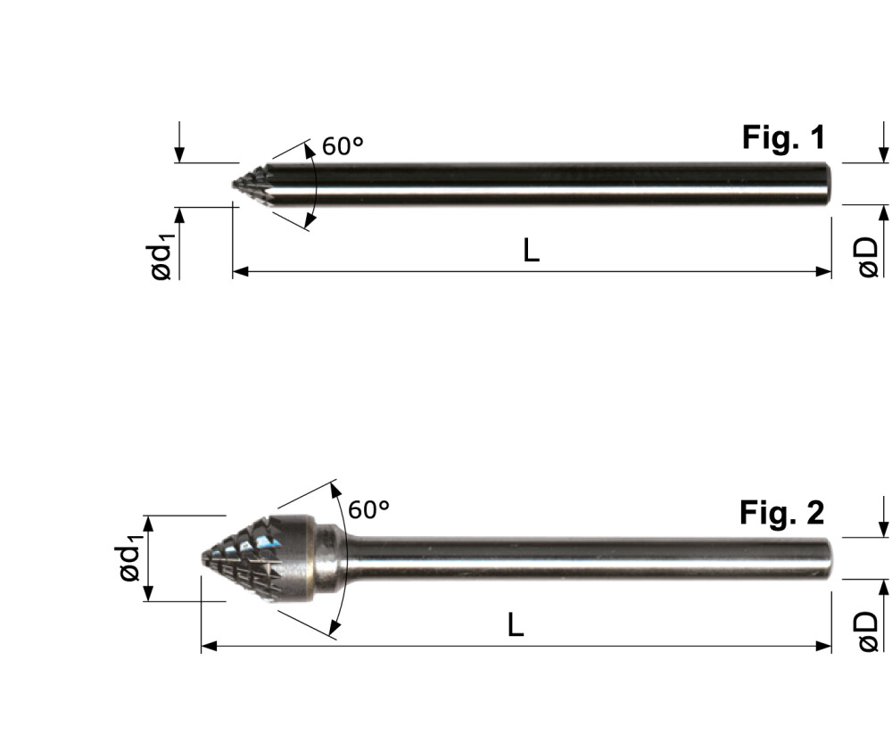 Carbide rotary burr, countersink shape 60º