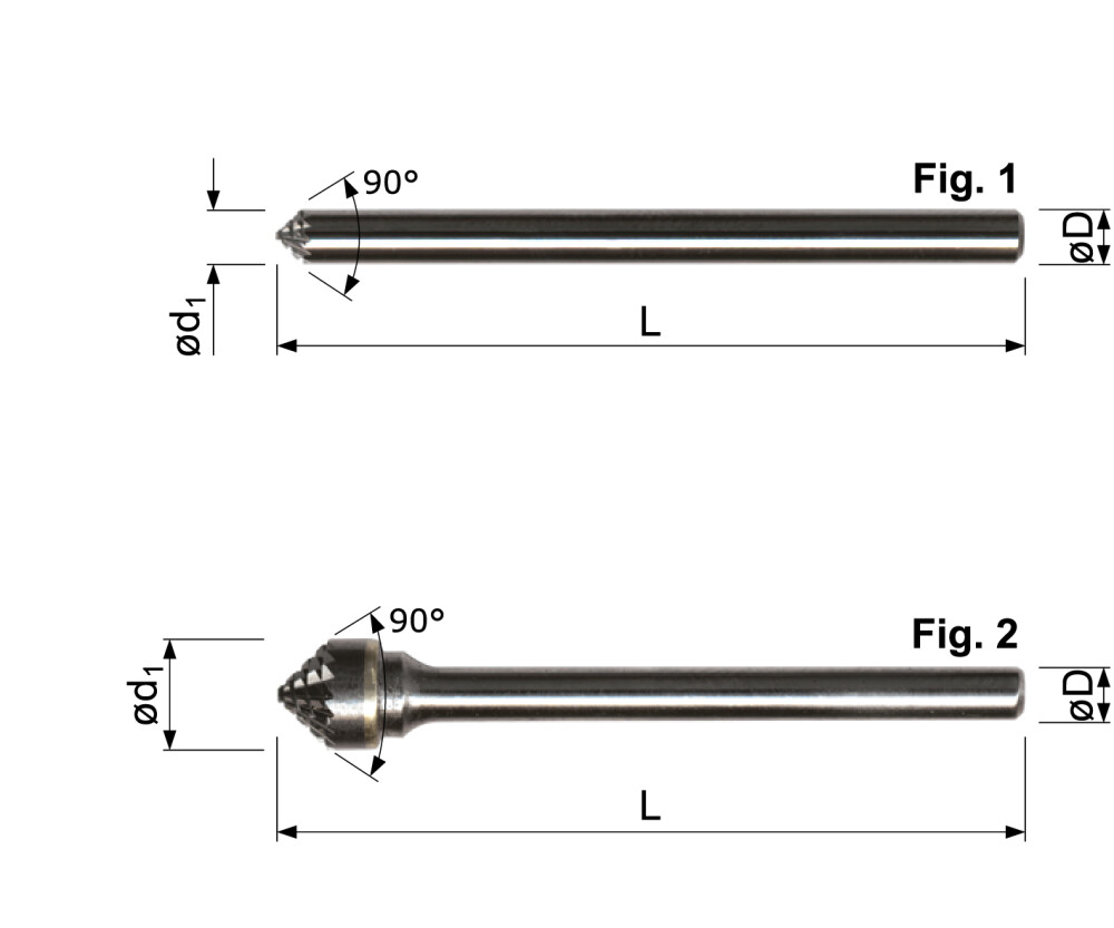 Hartmetall Frässtifte, Kegelsenk Form 90º