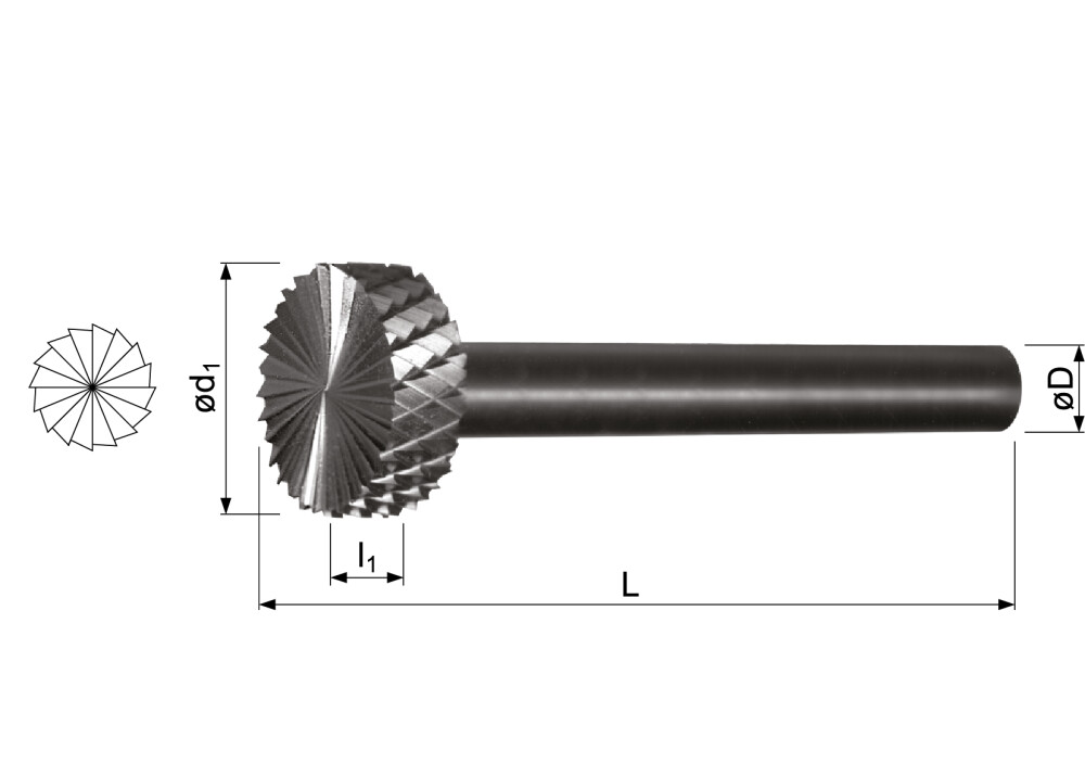 Carbide rotary burr, T-shaped, flat head with end cut