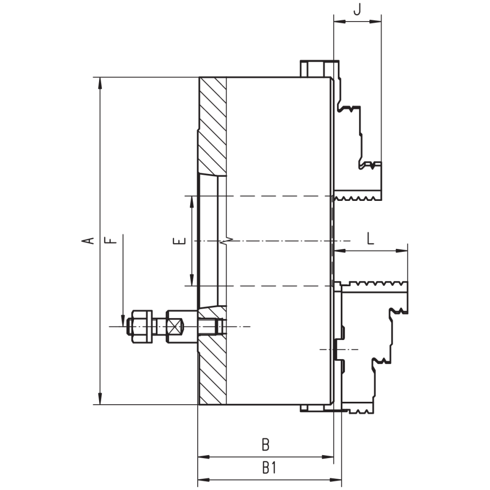 Zelfcentrerende drie-klauwplaat DIN 55027